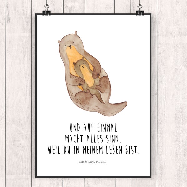Mr. & Mrs. Panda DIN A4 Poster Otter Kind - Weiß