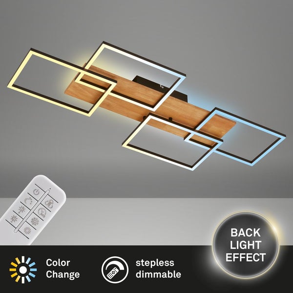 LED Deckenlampe Holz Deckenleuchte Wohnzimmer Dimmbar Fernbedienung Backlight