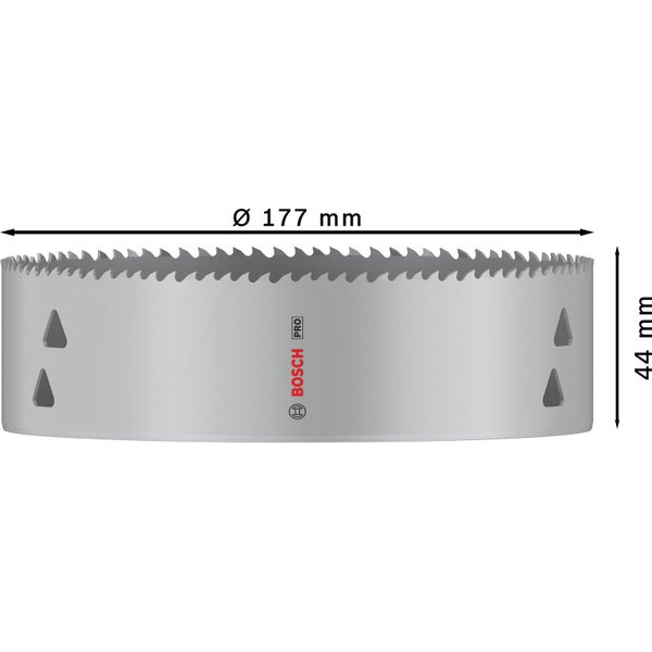 Bosch Pro Lochsäge mit einem Durchmesser von 177 Millimeter und einer Höhe von 44 Millimeter.