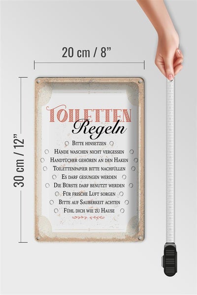 Blechschild Spruch Toiletten Regeln bitte hinsetzen 20x30cm