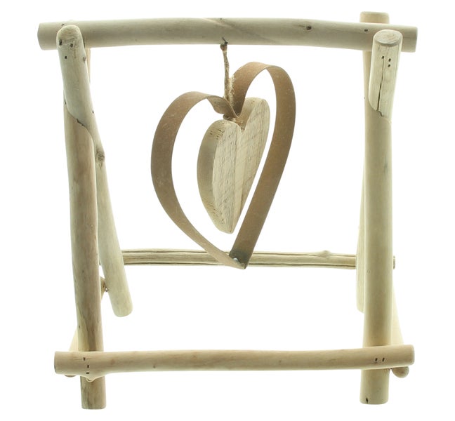 FRANK FLECHTWAREN | Holzdeko Swinging Heart, HOLZ, METALL, 19 x 10 x 20 cm