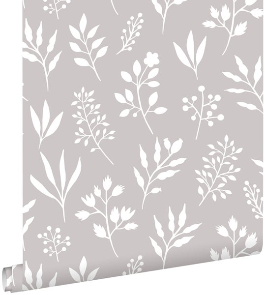 ESTAhome Tapete Blumenmuster im skandinavischen Stil Grau - 53 cm x 10.05 m - 139084