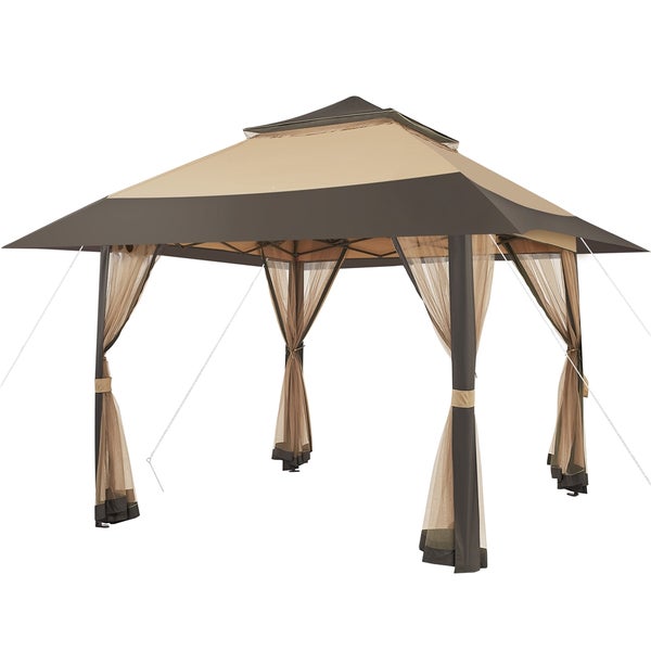 Pavillon mit Vorhängen als Sonnenschutz