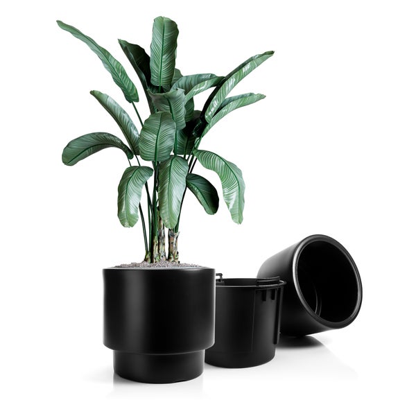 BigDean Blumentopf Design mit Einsatz rund ø 47 cm Schwarz – wetterfester Übertopf aus bruchsicherem Kunststoff – Pflanzkübel Made in Europe