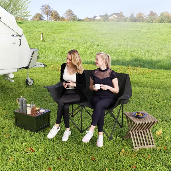 Outsunny Faltstuhl faltbar 2 Sitzer Campingstuhl mit Kühltaschen Tragetasche Outdoor Klappstuhl bis 250kg belastbar robust leicht gepolstert Angelstuhl Gartenstuhl für Garten Camping Strand