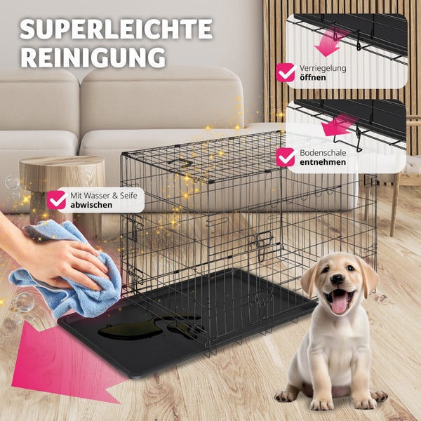 Hundekäfig-Gitterbox tectake Luna abgerundete Ecken klappbar, mit 2 Tragegriffen schwarz