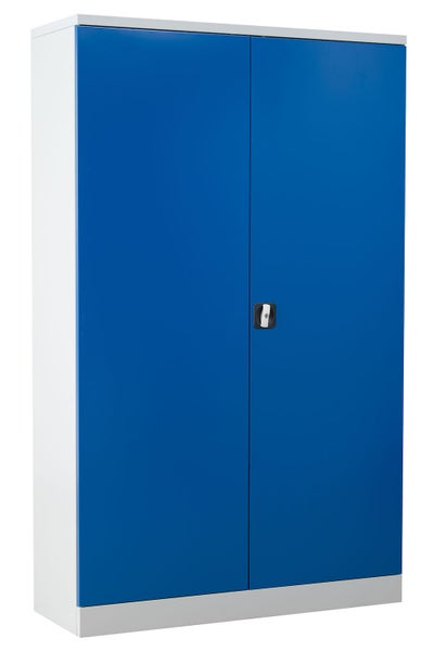 PROREGAL Flügeltürenschrank Badger 4 Fachböden Eurolock Griff Sockel HxBxT 195 x 120 x 42 cm Grau-Blau Lackiert
