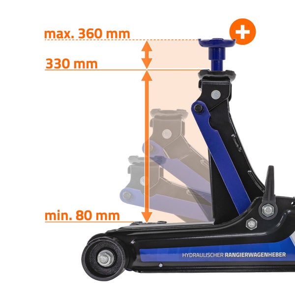 ECD Germany Hydraulischer Wagenheber bis 2,5T, TÜV/GS Zertifiziert, Hubhöhe 80-360 mm, 2x Gummiauflage & SUV-Adapter, KFZ Hydraulischer Rangierwagenheber mit 360° Rollen, PKW Radwechsel Montagehilfe