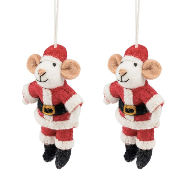 Zwei Maus Weihnachtsbaumschmuck im Weihnachtsmannkostüm