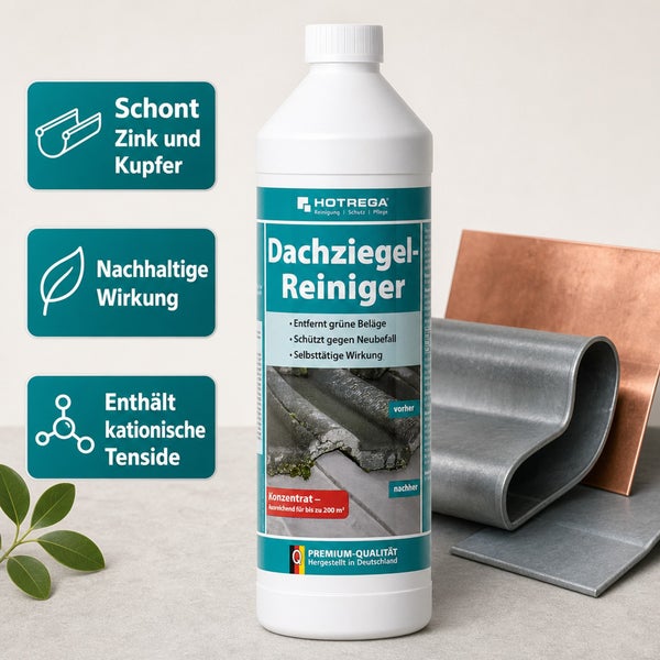 HOTREGA Dachziegelreiniger Konzentrat zur Entfernung von Grünbelägen schont Zink und Kupfer mit nachhaltiger Wirkung