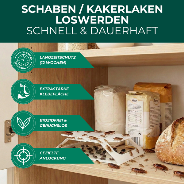 Schabenfalle zur Schädlingsbekämpfung im Regal mit Köder