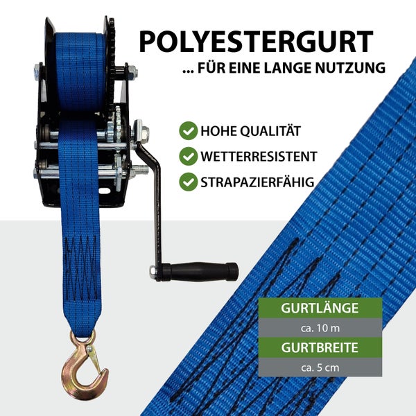 Polyesterspanngurt mit einer Länge von circa 10 Metern und einer Breite von circa 5 Zentimetern