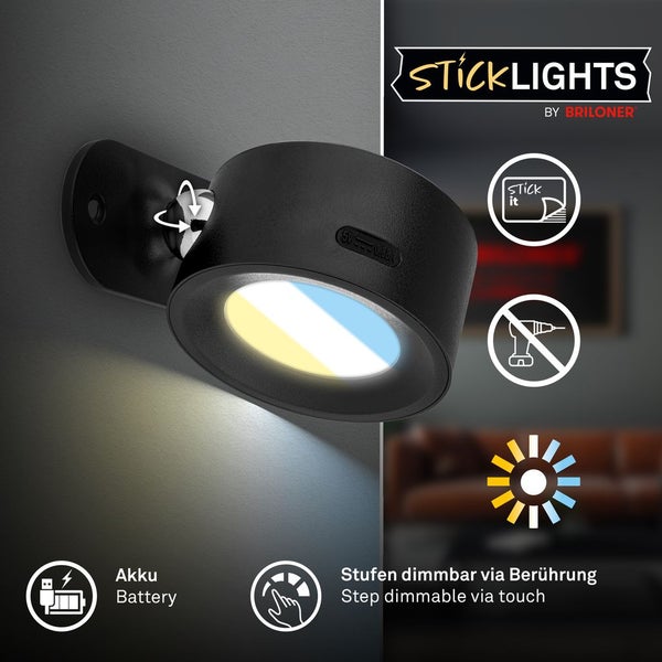 LED Wandleuchte Wandlampe ohne Stromanschluss Akku Dimmbar Touch ohne Bohren