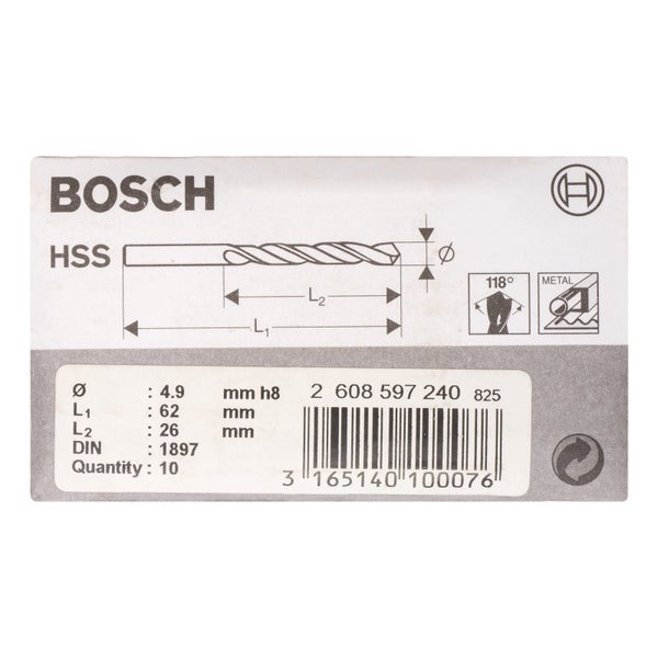Bosch Karosseriebohrer HSS-R DIN 1897 4,9 x 26 x 62 mm - 2608597240