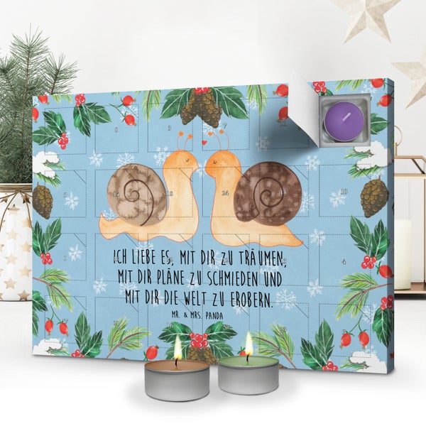 Mr. & Mrs. Panda Duftkerzen Adventskalender Schnecken Liebe - Blau Pastell