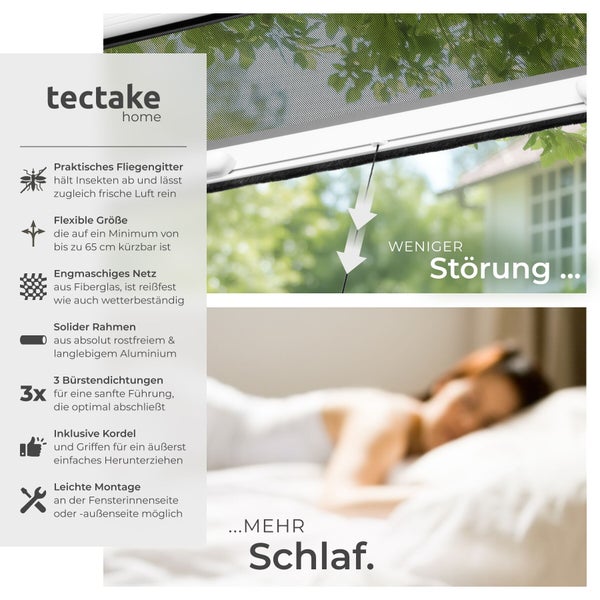 tectake Insektenschutzgitter für Fenster, flexibel kürzbar, aus Fiberglas und Aluminium