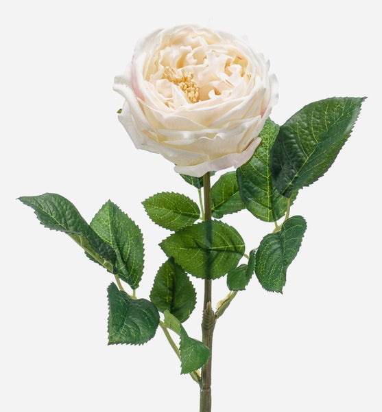 Künstlicher Fuchsienzweig mit rosa-weißen Blüten, grünen Blättern und Knospen.
