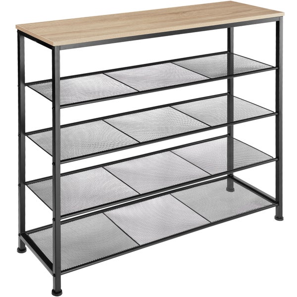 Schuhregal tectake Sheffield 100 x 30,5 x 93 cm Industrial Style Industrial Holz hell, Eiche Sonoma