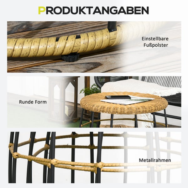 Outsunny Beistelltisch, Ø58 x 53H cm, Stahl, PE Rattan, braun