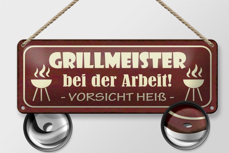 Blechschild Spruch 27x10cm Grillmeister bei der Arbeit heiß Dekoration
