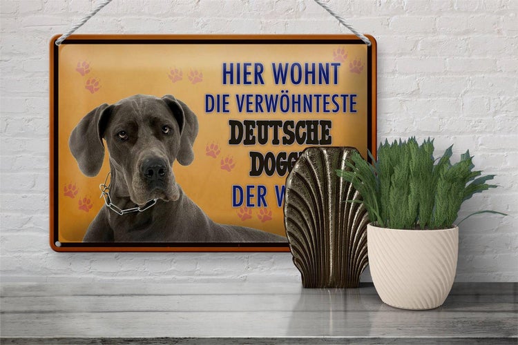 Blechschild Spruch 30x20cm Hund hier wohnt Deutsche Dogge