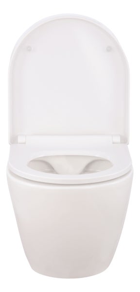 Calmwaters® Wand WC spülrandlos Weiß, mit WC-Sitz, Raumspar WC: 45 cm Ausladung, mit Absenkautomatik, Tiefspüler, Hänge WC, Wandmontage, Sanitärkeramik, 08AB6159