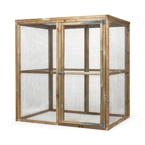 Voliere aus Holz und Drahtgitter
