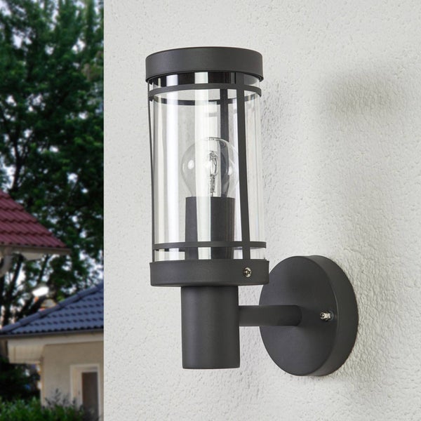 Lindby Edelstahl Wandlampe aussen, Aussenwandleuchte dunkelgrau spritzwassergeschützt IP44 1x E27 max. 60W ohne Leuchtmittel Aussenleuchte