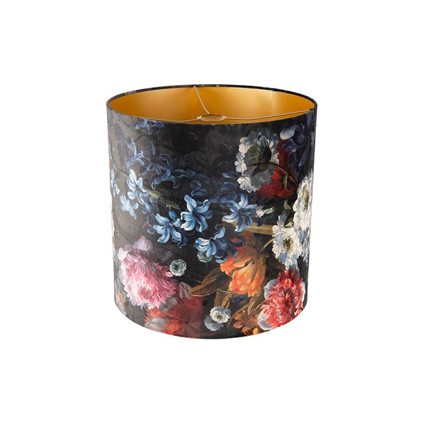 Velour Lampenschirm Blumenmuster 40/40/40 goldene Innenseite