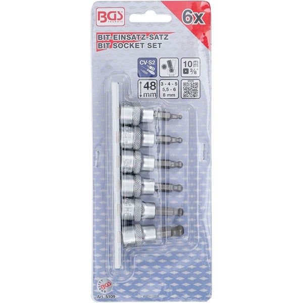 BGS Bit-Einsatz-Satz Antrieb Innenvierkant 10 mm (3/8) Innensechskant mit Kugelkopf 3 - 8 mm 6tlg. - 5109