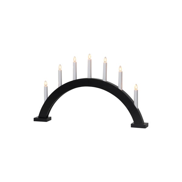 Schwarzer Schwibbogen mit sieben elektrischen Kerzen