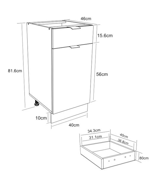 Küchenschrank 40 cm Unterschrank Schublade Fasola
