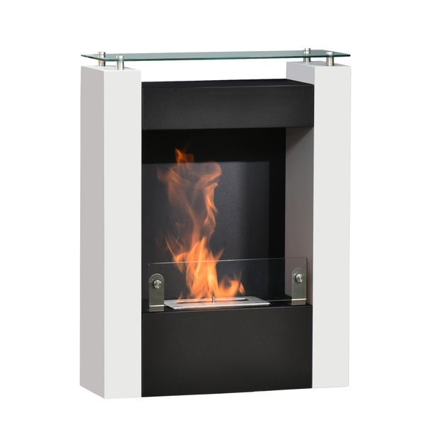 HOMCOM, Ethanol-Kamin, Bio-Ethanol-Brenner, 60B x 20T x 79H cm, Stahl, Weiß+Schwarz