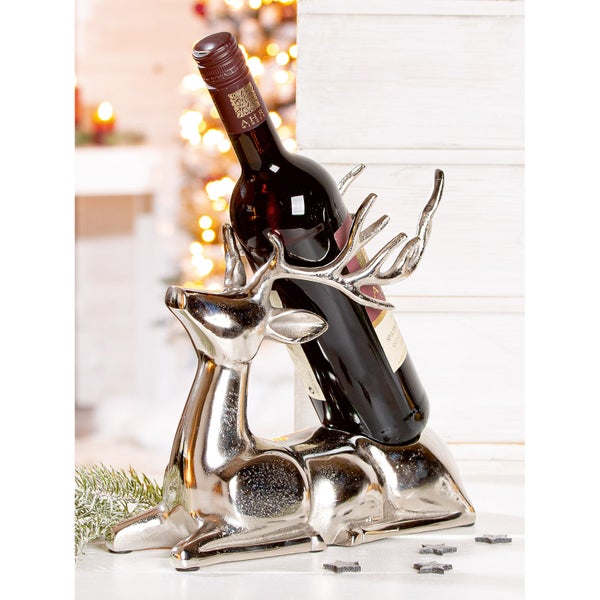 Flaschenhalter GILDE Dekoobjekt Höhe 25cm Breite 28cm silberfarben Aluminium
