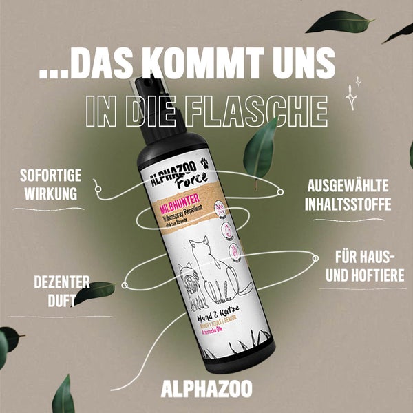 ALPHAZOO MilbHunter Milbenspray 100ml für Hunde und Katzen I Starkes Anti Milbenmittel