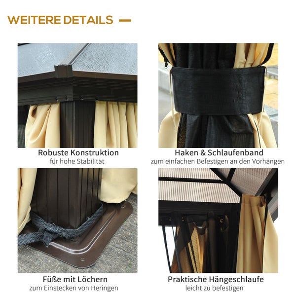 Outsunny Pavillon, Gartenpavillon, 420 x 360 x 275 cm, Alu ,PC, Schwarz+Braun+Beige