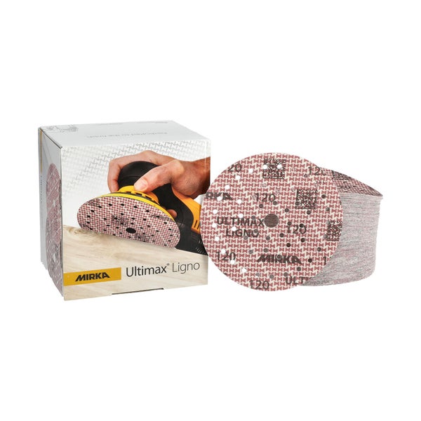Mirka Ultimax Ligno Ø 150mm Schleifscheiben Klett Multifit / Korn 120 / 100 Stück / Multi-Lochung / zum Schleifen von Holzoberflächen
