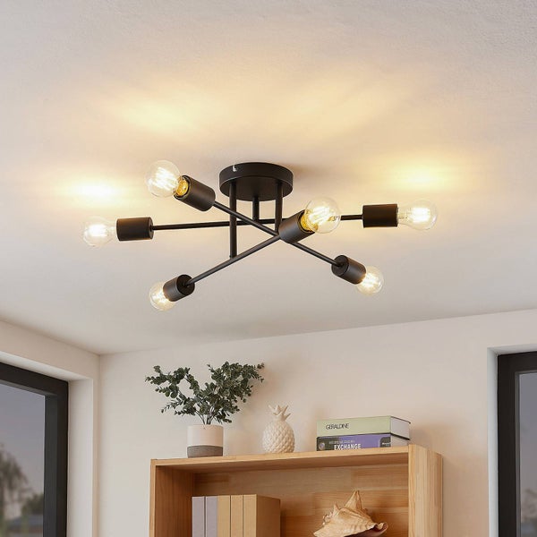 Schwarze Deckenleuchte mit sechs Glühbirnen