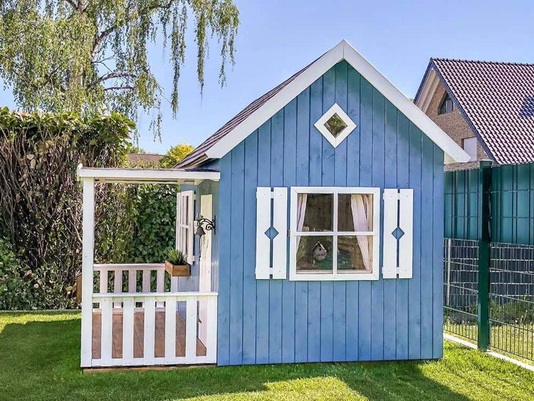 Polhus Alpholz Spielhaus Sonja Kinderspielhaus aus Holz, Kinderhaus mit 16 mm Wandstärke Holzhaus Kinder, Naturbelassen 2,2x2,5m