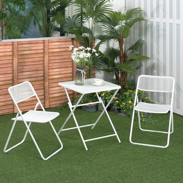 Outsunny  3-teiliges Gartenmöbel-Set, Bistro-Set, 55L x 55B x 71H cm, Metall, Weiß
