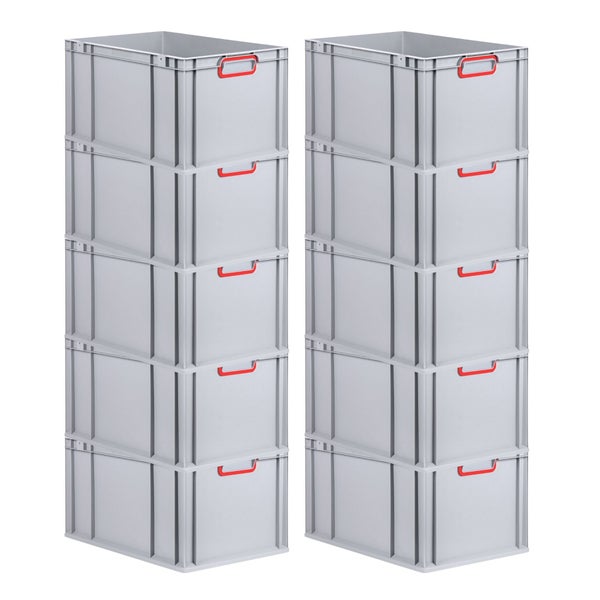 PROREGAL Spar Set 10x Eurobox Nextgen Color HxBxT 32 x 40 x 60 cm 65 Liter Griffe Rot Geschlossen Verstärkter Boden Eurobehälter Transportbox