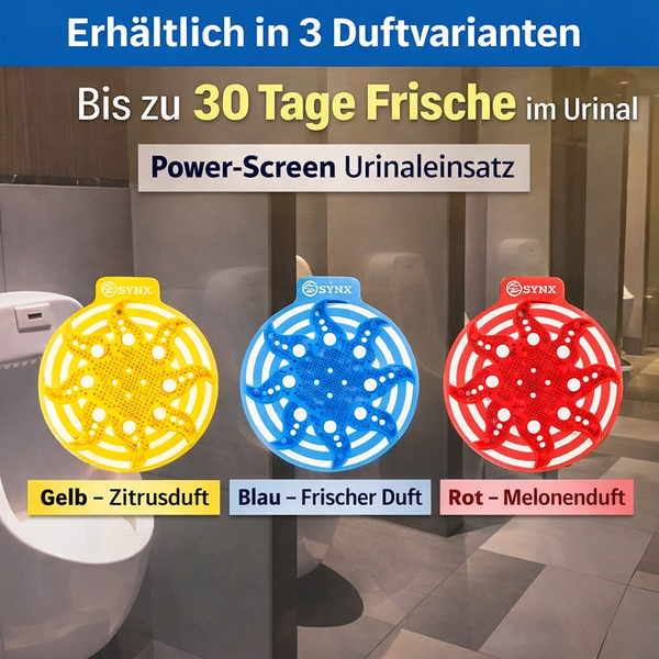 Drei Urinal-Einsätze mit unterschiedlichen Düften