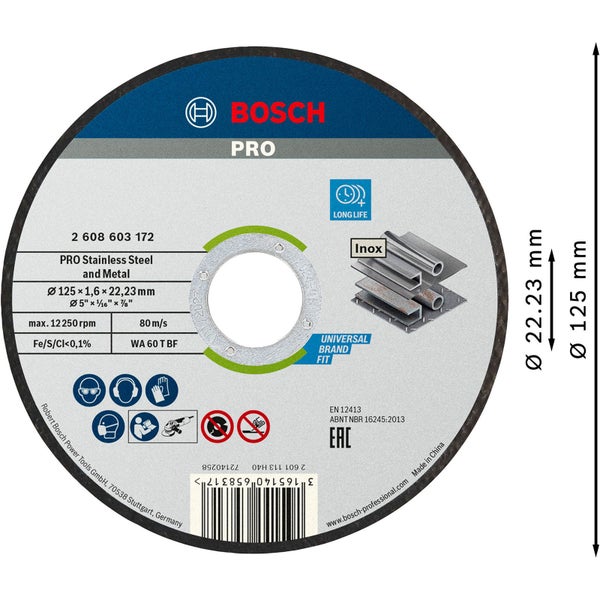 Bosch PRO Stainless Steel and Metal Trennscheibe 125 x 1,6 x 22,23 mm - 2608603172