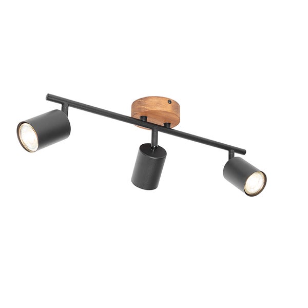 Deckenleuchte mit drei Strahlern aus Metall und Holz