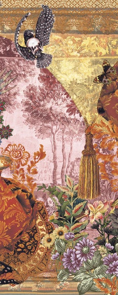 Dekoratives Muster mit Vogel, Schmetterling und floralen Elementen