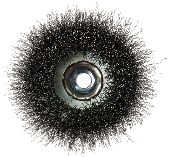 kwb Topf-Bürste für Winkelschleifer Ø 100 mm, M14-Gewinde Aufnahme, aus gewelltem HSS-Stahldraht, für Metall und Stein, zum Reinigen, Entzundern, Aufrauen und Entrosten