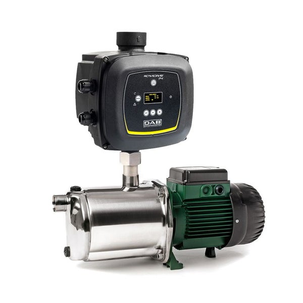 DAB Wasserpumpe mit Active Driver Plus Steuerung, Edelstahlgehäuse und digitalem Display.