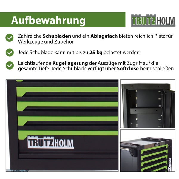 Werkstattwagen 249-tlg. bestückt 8 Schubladen Edelstahlauflage Seitentür Soft Close Schaumeinlagen