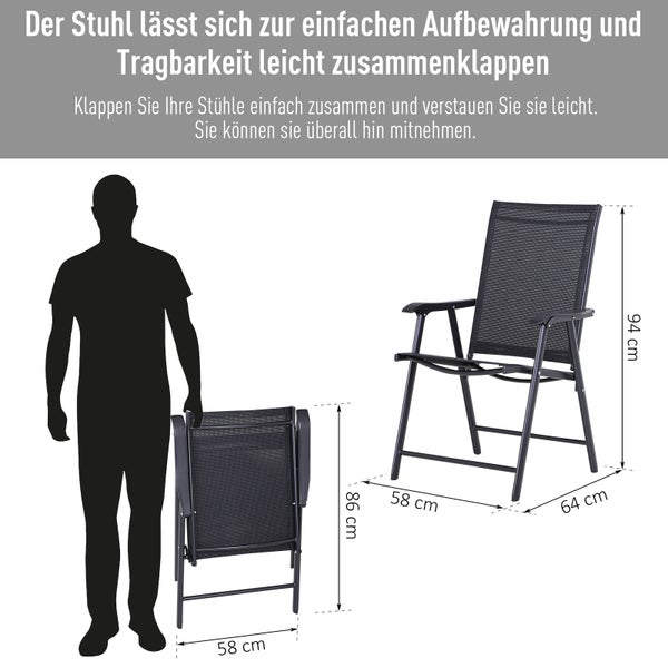 Outsunny Klappstuhl mit Armlehne, 58B x 64T x 94H cm, Metall, Texteline, Schwarz