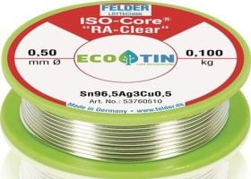 Felder Löttechnik Lötdraht ISO Core RA Clear mit 0,50 Millimeter Durchmesser und 0,100 Kilogramm Gewicht auf einer Spule
